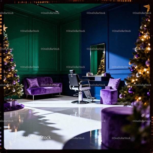 Modern salon interior with festive Christmas decorations