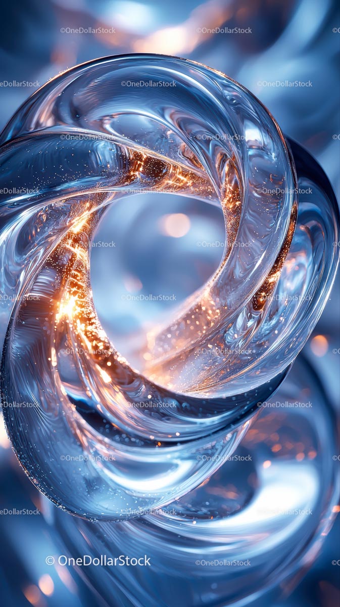 Abstract Glass Sculpture with Intricate Curves and Vibrant Lighting