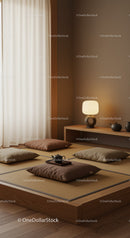 Minimalist Japanese Style Tea Room with Soft Lighting