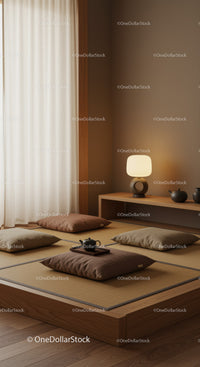 Minimalist Japanese Style Tea Room with Soft Lighting