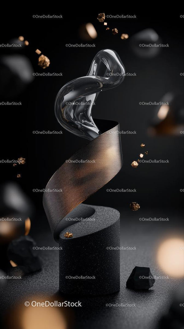 Elegancka nowoczesna artystyczna rzeźba ze szkła i metalu z wirującym wzorem do dekoracji wnętrz