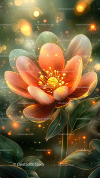 Luminescent Flower in a Magical Garden Surrounded by Glowing Particles