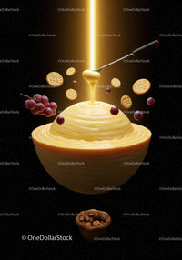 Creamy honey dip with crackers grapes and coffee beans