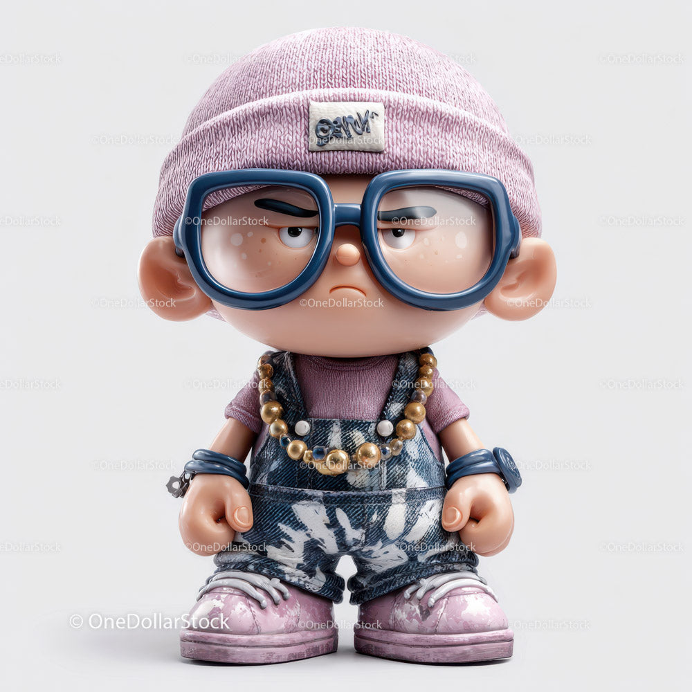 Cute Toy Figurine with Glasses and Urban Streetwear