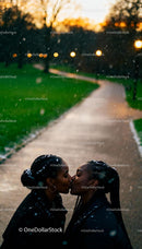 Snowy Evening Kiss Between Two Women in a Park