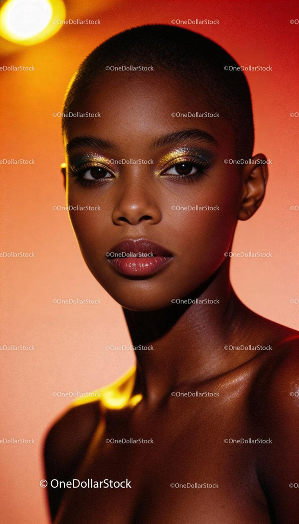 Elegant woman with shimmering gold and blue eye makeup