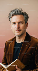 Professional Male Portrait with Gray Hair in Elegant Brown Blazer