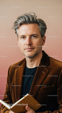 Professional Male Portrait with Gray Hair in Elegant Brown Blazer