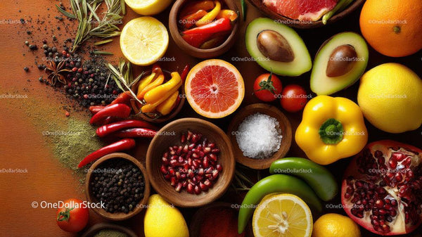 Colorful Assortment of Fresh Fruits and Vegetables for Healthy Cooking