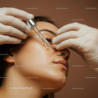 Close Up of Woman Receiving Facial Skincare Treatment with Dropper