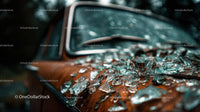 Abandoned Vintage Car with Broken Glass at Sunset
