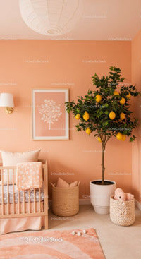 Bright and Cozy Nursery with Lemon Tree and Soft Pastel Colors