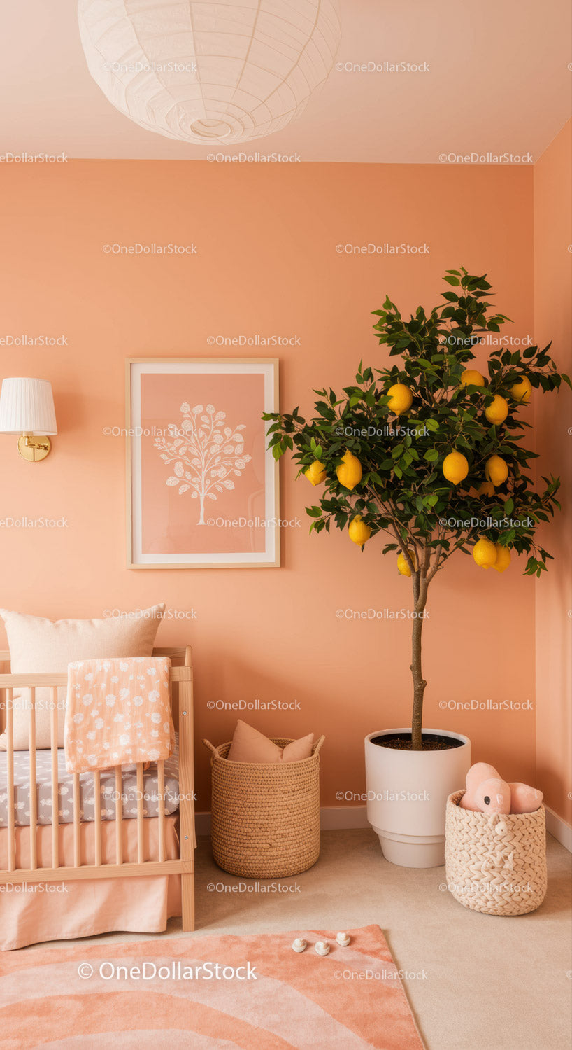 Bright and Cozy Nursery with Lemon Tree and Soft Pastel Colors