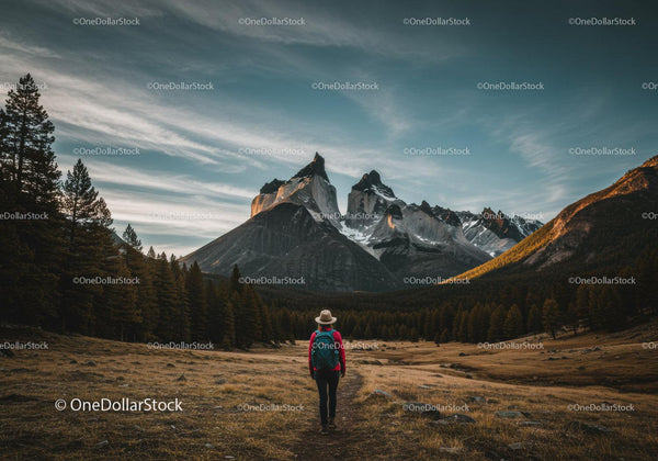 Majestic Mountain Landscape with Solo Hiker in Wilderness