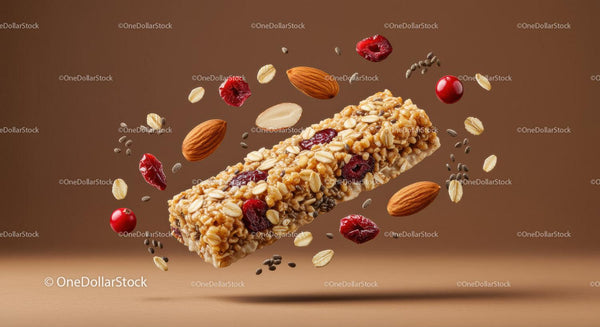 Healthy granola bar with nuts and dried berries