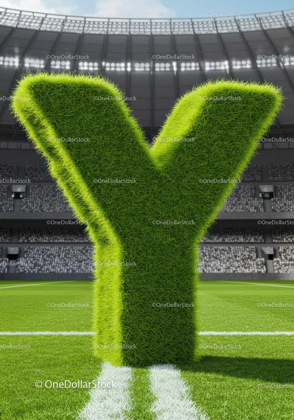 Green Grass Letter Y On Soccer Field In Stadium