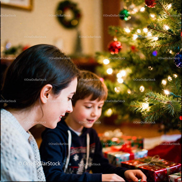 Mother and Son Enjoying Christmas Morning Together