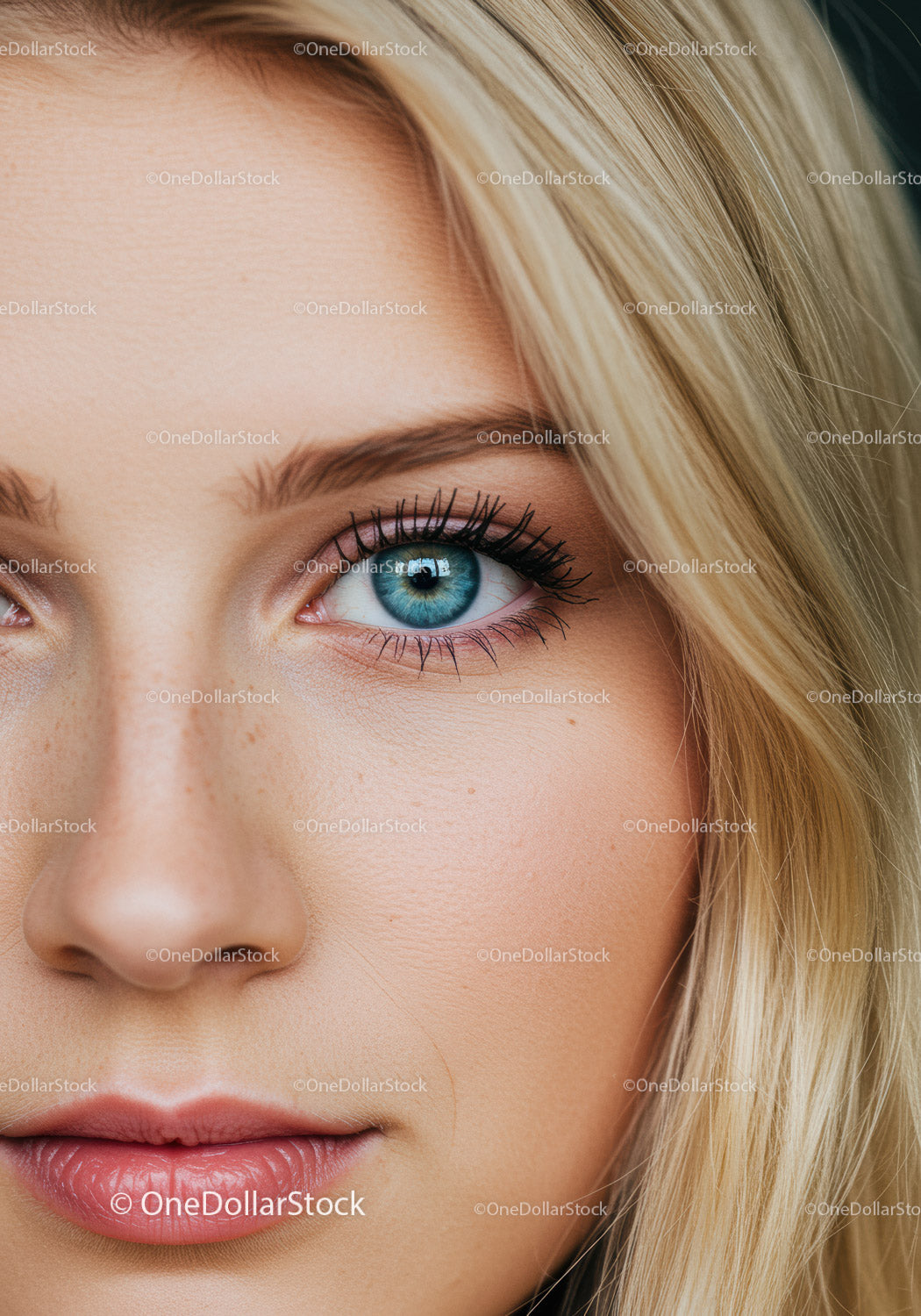 Close up of young woman with blue eyes and blonde hair