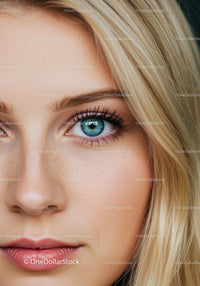 Close up of young woman with blue eyes and blonde hair