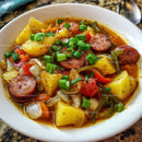 Hearty Sausage and Potato Stew with Vegetables in Rich Broth
