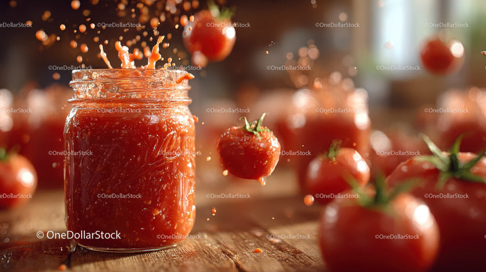 Fresh Strawberries and Strawberry Jam in Glass Jar on Wooden Surface
