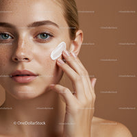 Close-up of a Woman Applying Skincare Cream on Cheek