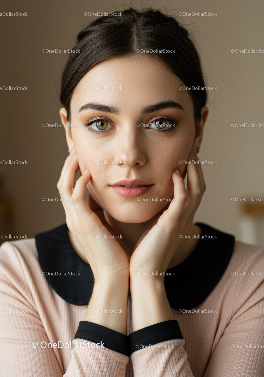 Beautiful Young Woman with Green Eyes in Natural Style Portrait