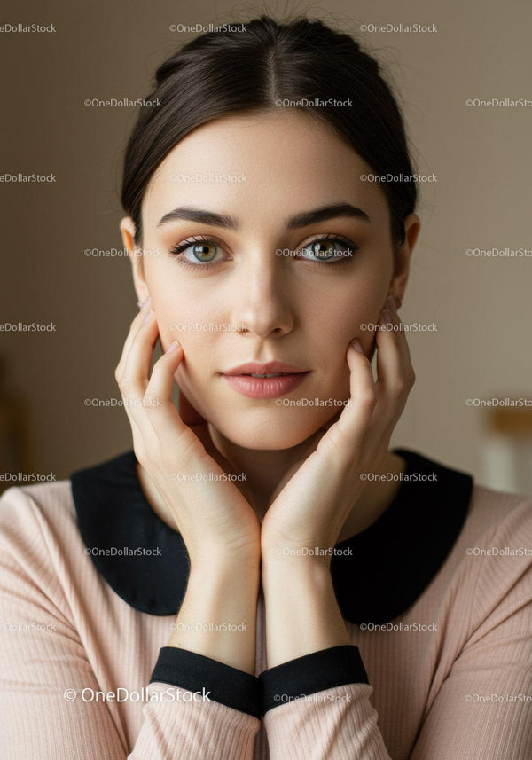 Beautiful Young Woman with Green Eyes in Natural Style Portrait