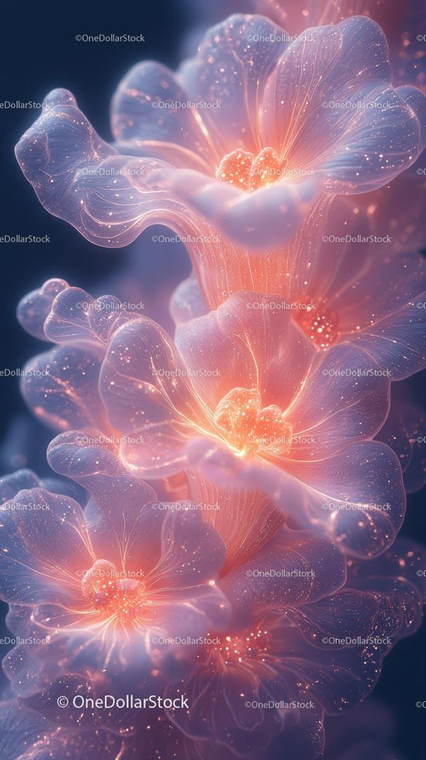 Glowing Jellyfish Flowers in Ethereal Bioluminescent Scene