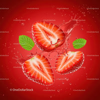 Fresh strawberry slices splashing in water with mint