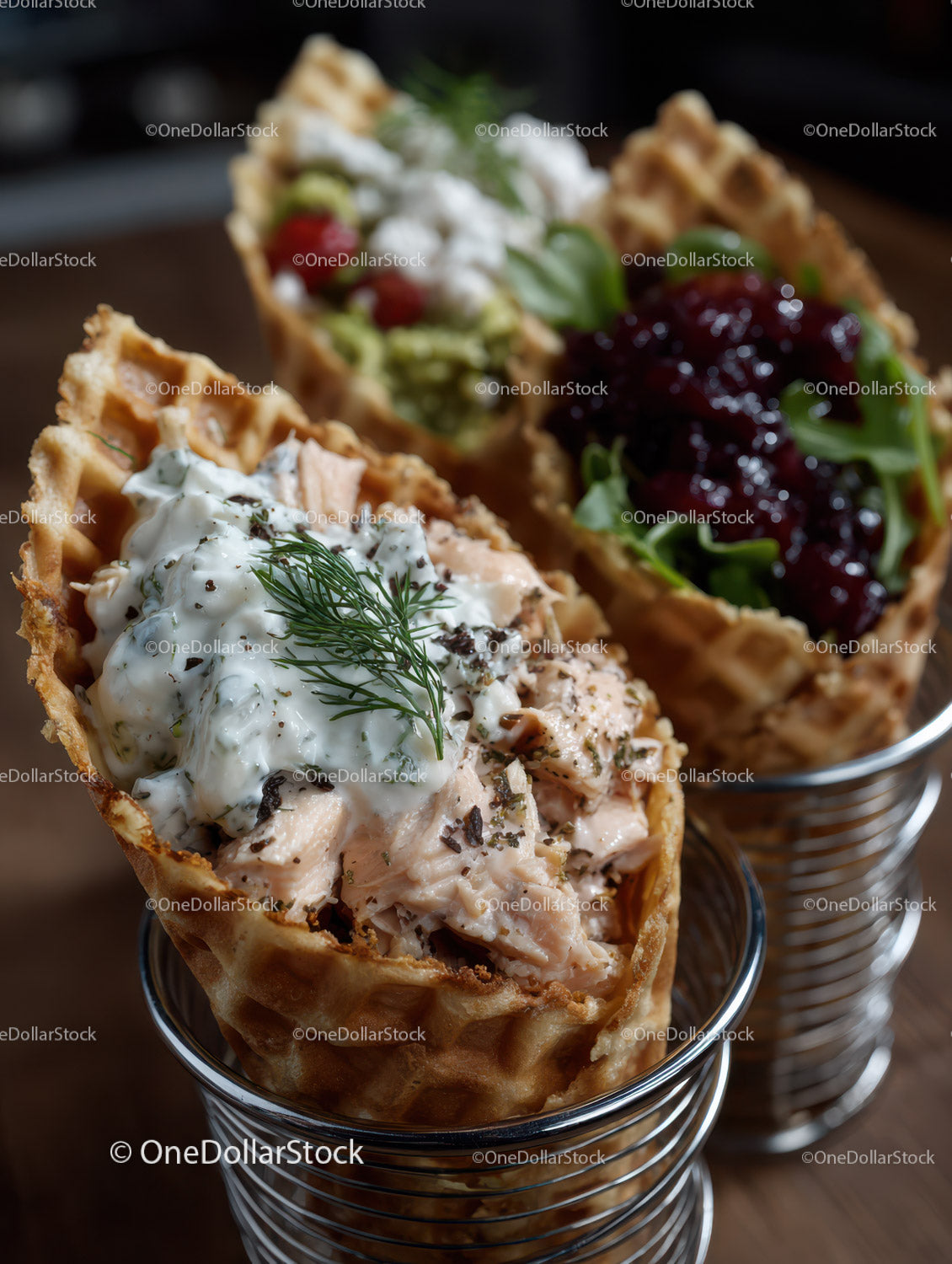 Ice Cream in Waffle Cone with Mixed Berries and Herbs