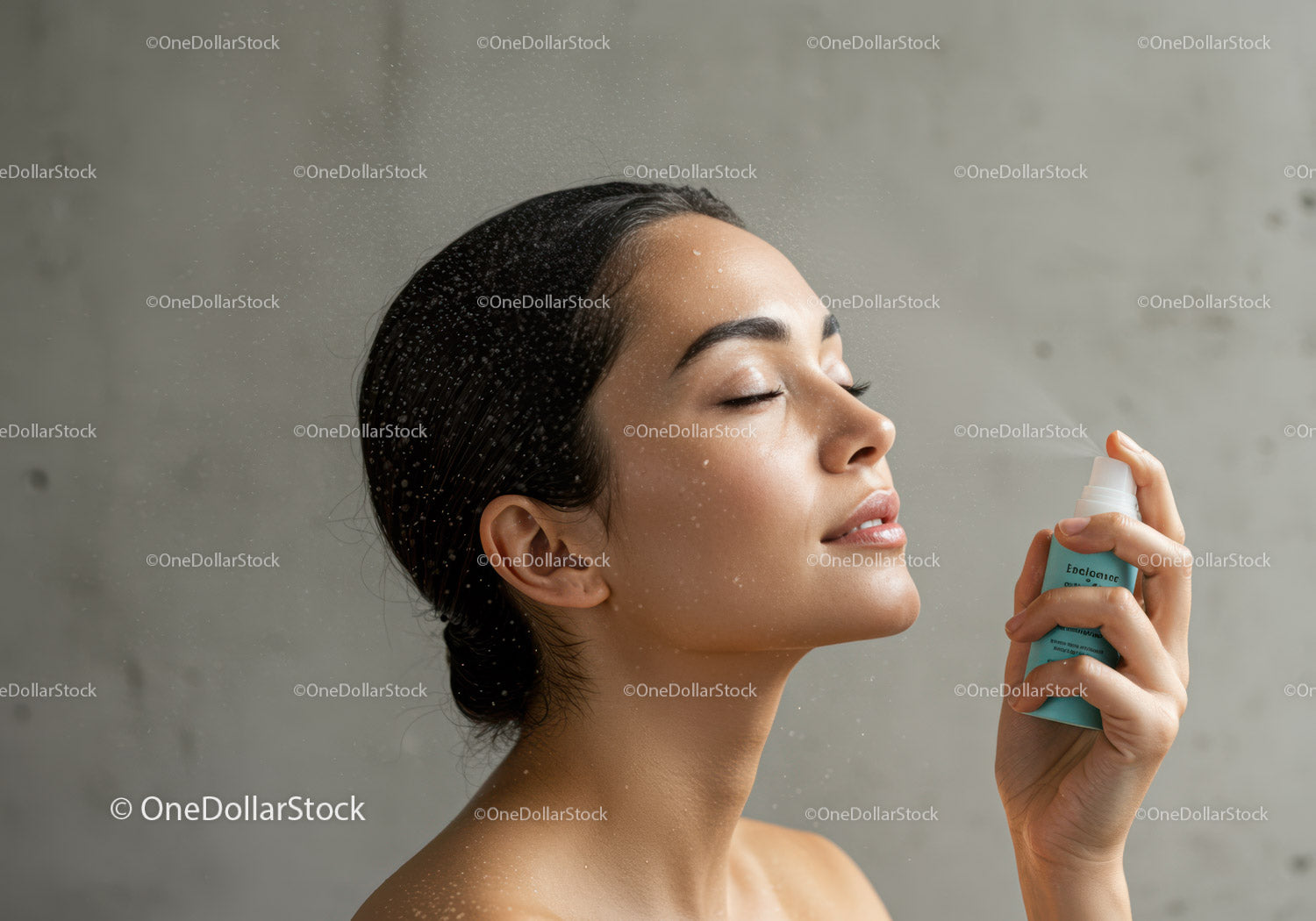 Young Woman Using Facial Mist for Refreshing Skin and Hydration