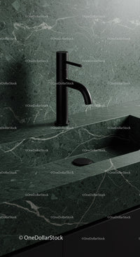 Black Kitchen Faucet with Green Marble Countertop for Modern Interior