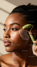 Close-Up of a Woman Using Jade Roller for Facial Massage