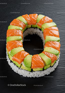 Salmon and Avocado Sushi Ring on Black Slate Plate