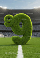 Large grass number nine on soccer stadium field