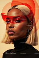 Fashionably Stylish Woman with Bold Red Eye Makeup and Platinum Hair