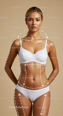 Beautiful Woman in White Lingerie with Body Lines in Studio Setting