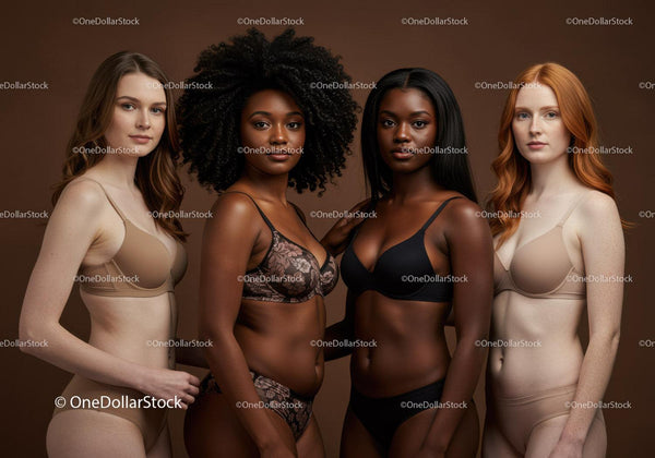 Diverse women in lingerie posing with confident expressions