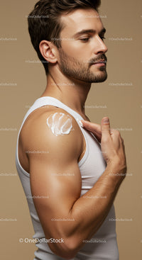 Young Man Applying Sunscreen Lotion for Skin Protection