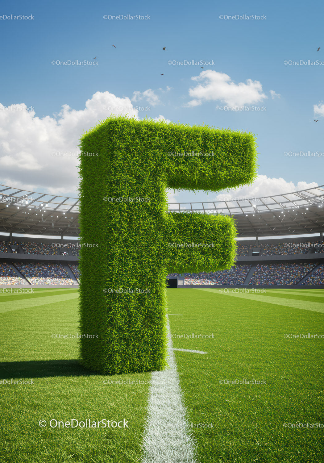 Green Grass Letter F Standing on Sports Field