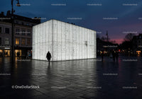 Modern Illuminated Wall in City Square at Night