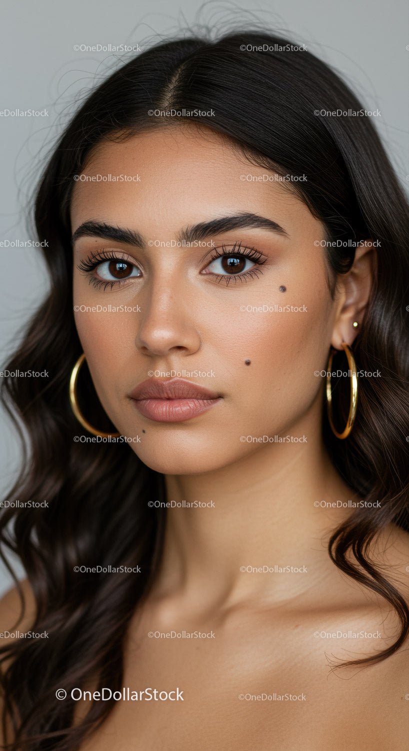 Portrait of a Young Woman with Wavy Hair and Brown Eyes