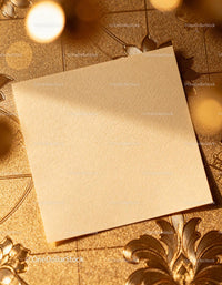 Blank beige paper on textured golden floral surface JPG Mockup Image preview