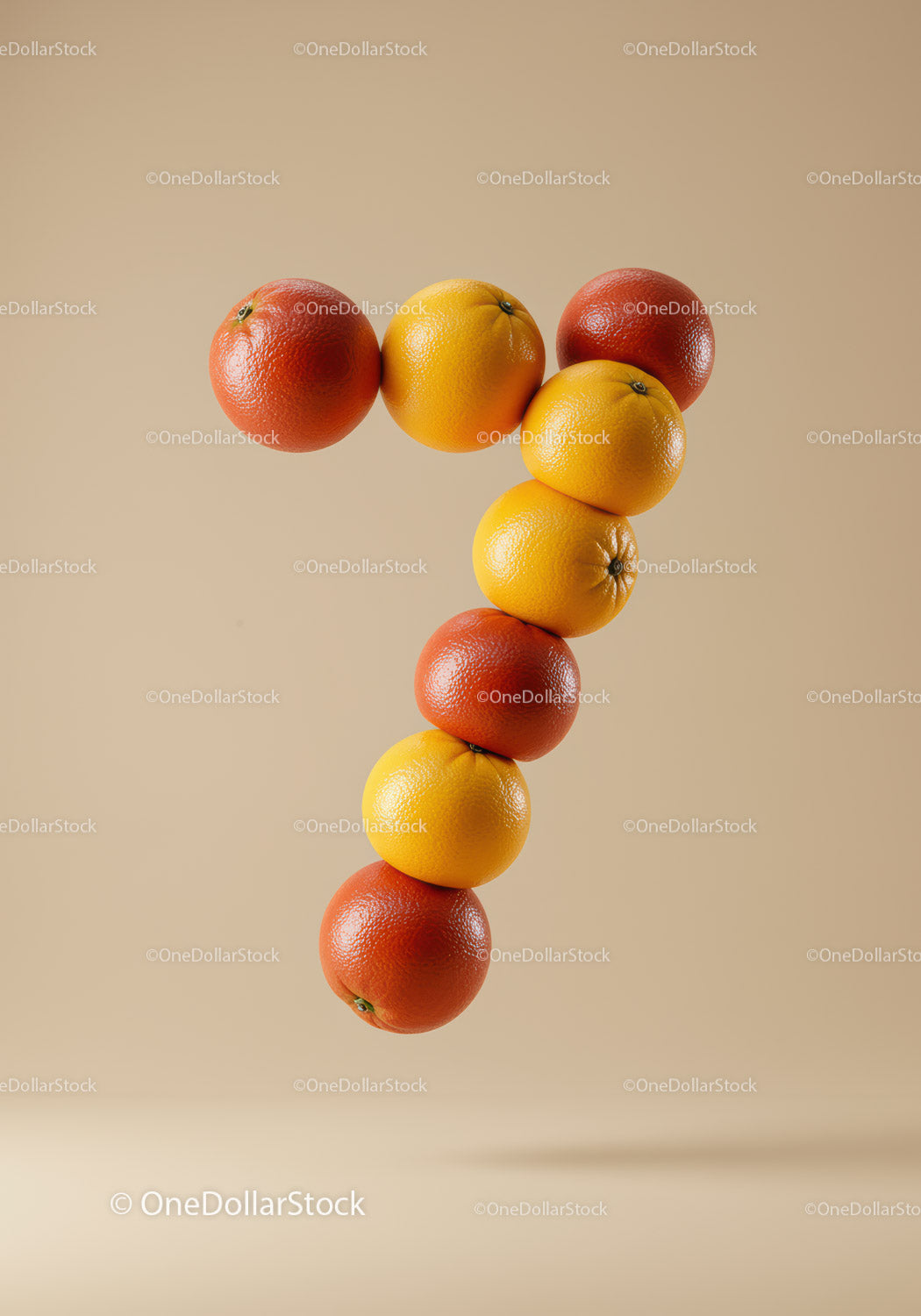 Number Seven Formed by Fresh Citrus Fruits