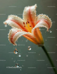 Pink Lily with Water Droplets in Close-Up Macro Shot