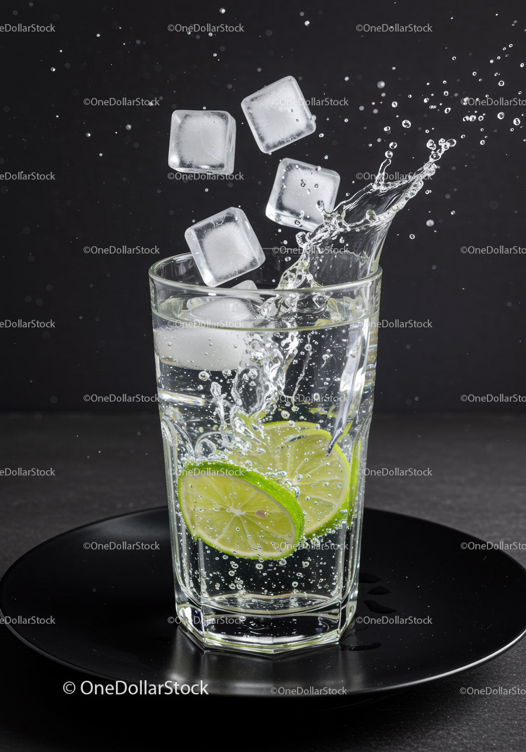 Orzeźwiające plasterki limonki i kostki lodu w szklance