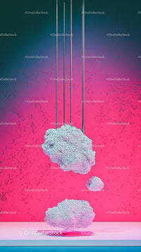 Abstract Neon Space Sculpture with Floating Rocks and Galaxy Vibes