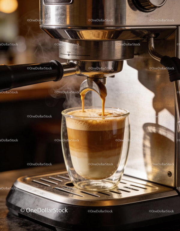 Freshly Brewed Latte Pouring from Espresso Machine