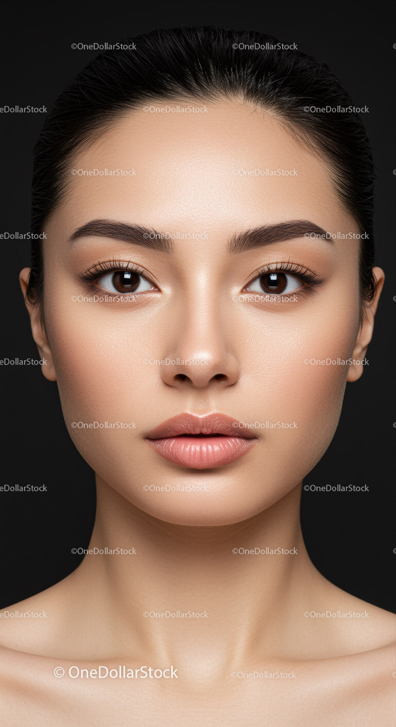 Close-up of a Woman with Flawless Skin and Elegant Features